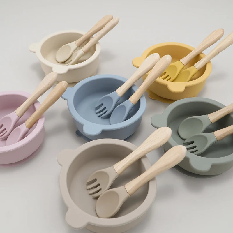 Set Cuillère & Fourchette Bébé en Silicone – Apprentissage des Repas