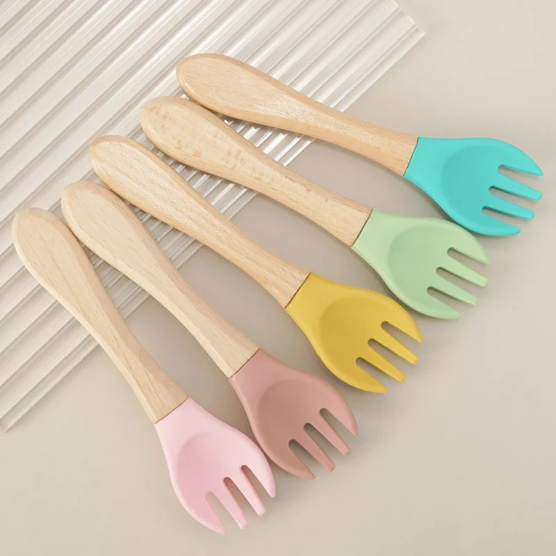 Set Cuillère & Fourchette Bébé en Silicone – Apprentissage des Repas