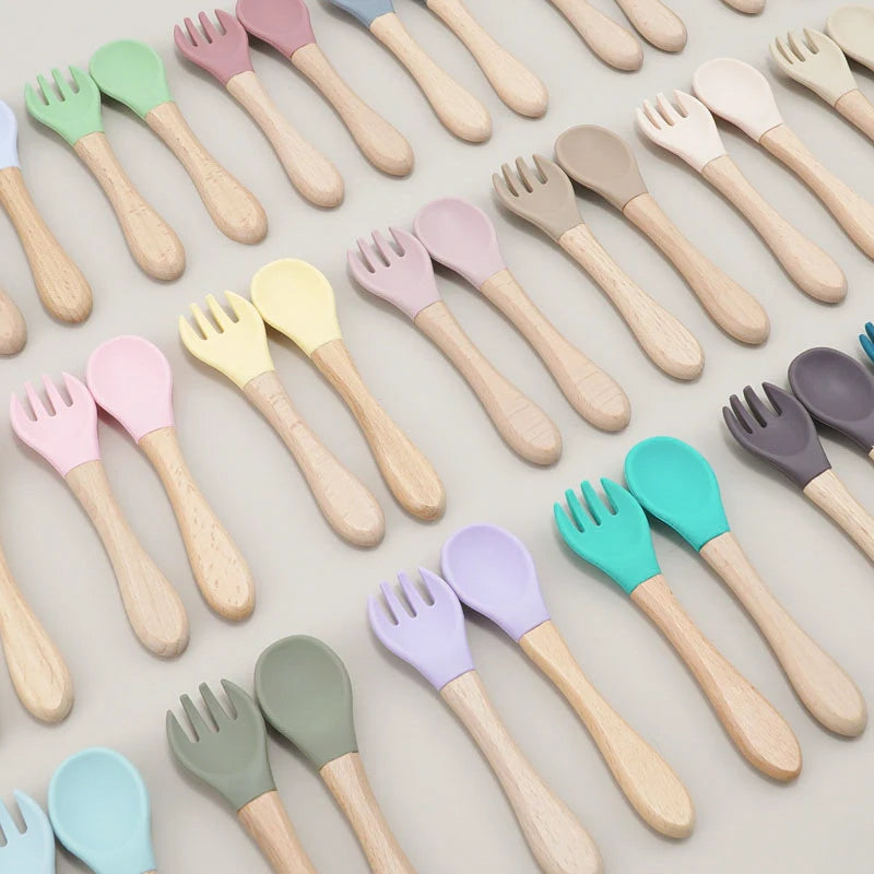 Set Cuillère & Fourchette Bébé en Silicone – Apprentissage des Repas