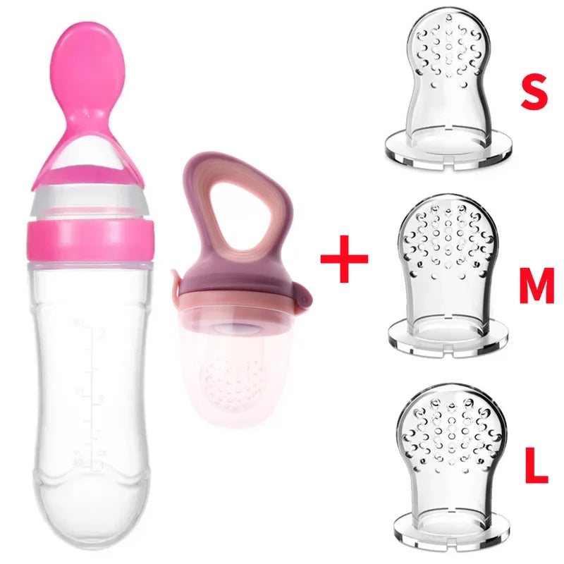 Safe Baby Spoon Bottle and Fruit Feeder Kit Baby Feeding Bottle Toddler Fresh Vegetable Fruit Pacifier Toddler Feeding Supplies