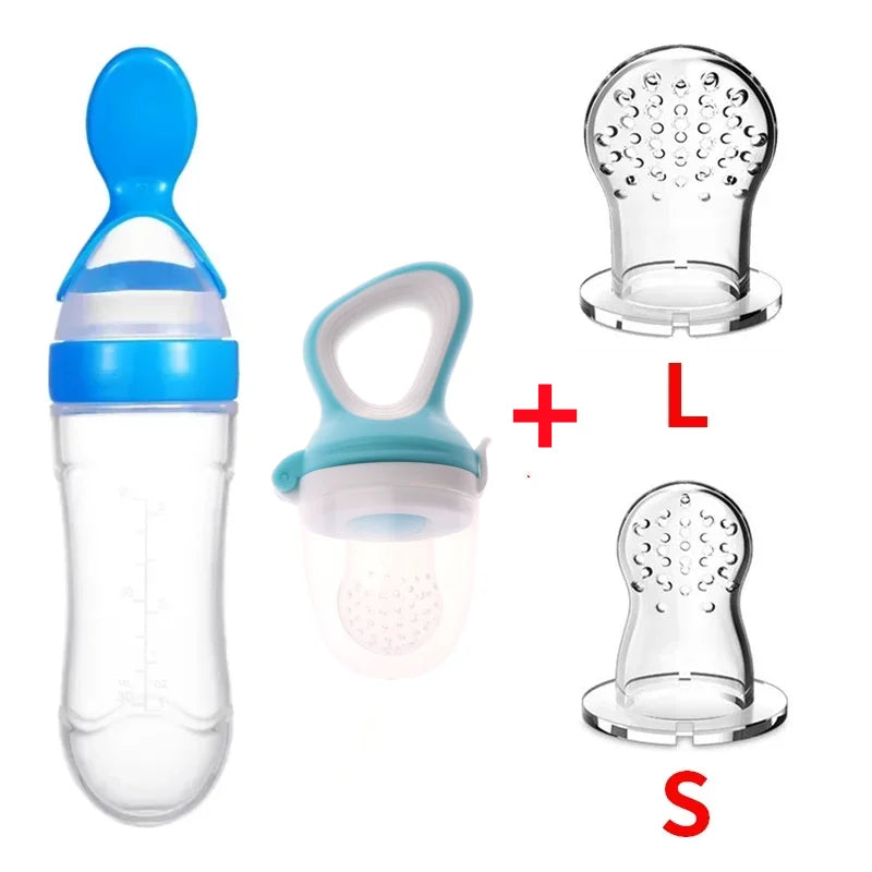 Safe Baby Spoon Bottle and Fruit Feeder Kit Baby Feeding Bottle Toddler Fresh Vegetable Fruit Pacifier Toddler Feeding Supplies