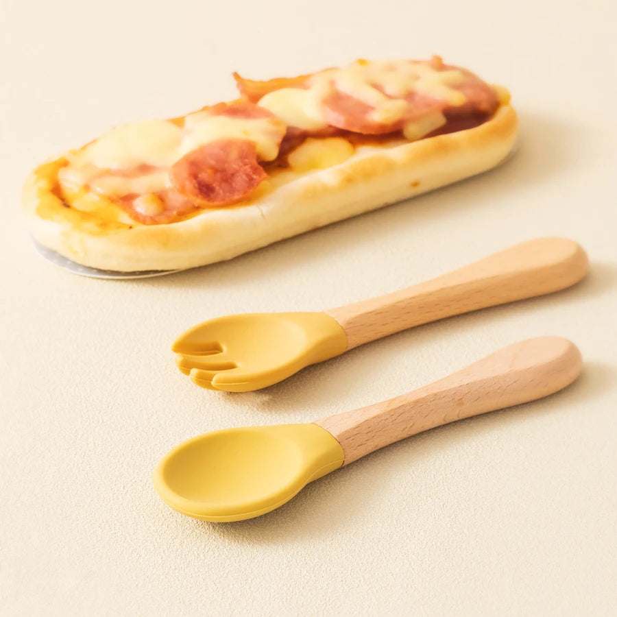 Set Cuillère & Fourchette Bébé en Silicone – Apprentissage des Repas
