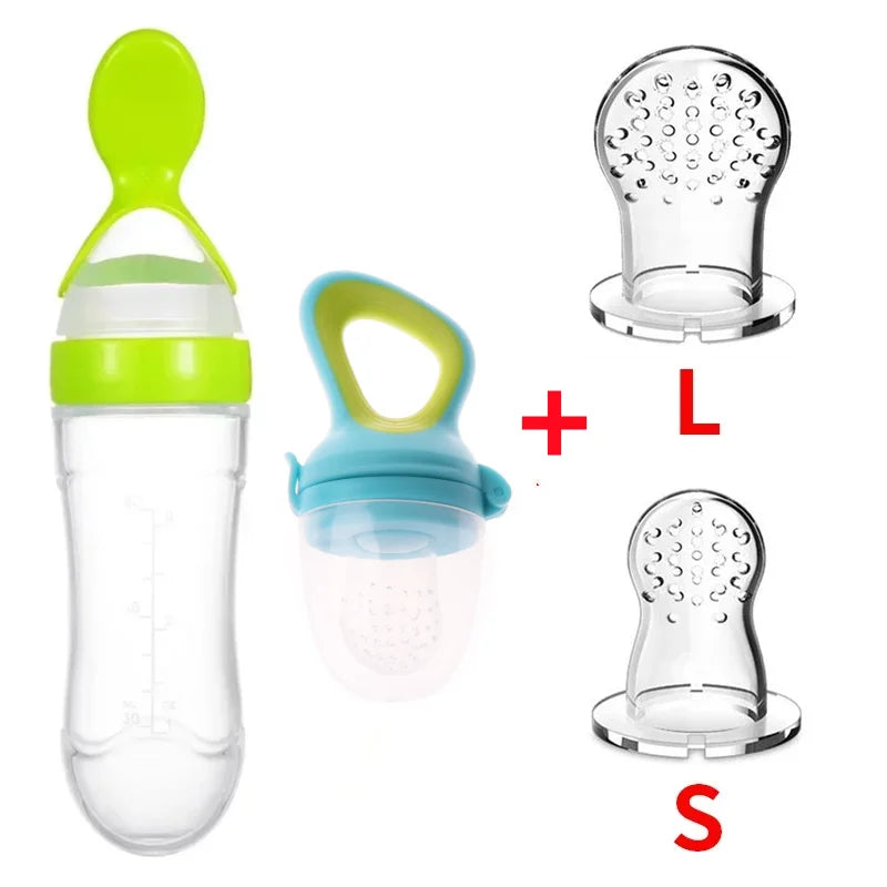 Safe Baby Spoon Bottle and Fruit Feeder Kit Baby Feeding Bottle Toddler Fresh Vegetable Fruit Pacifier Toddler Feeding Supplies