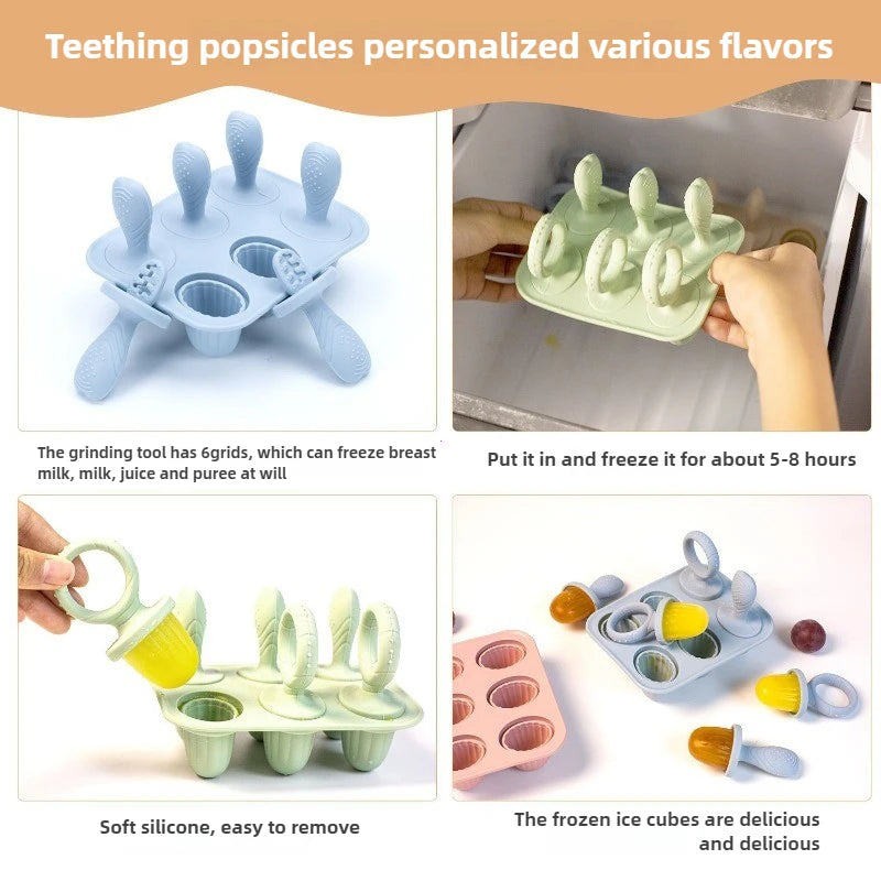 4/6 Cavity New Baby Teething Ice Cream Stick Mold Perfect for Freezing Milk Homemade Popsicles Summer Kitchen DIY Ice Cream Mold