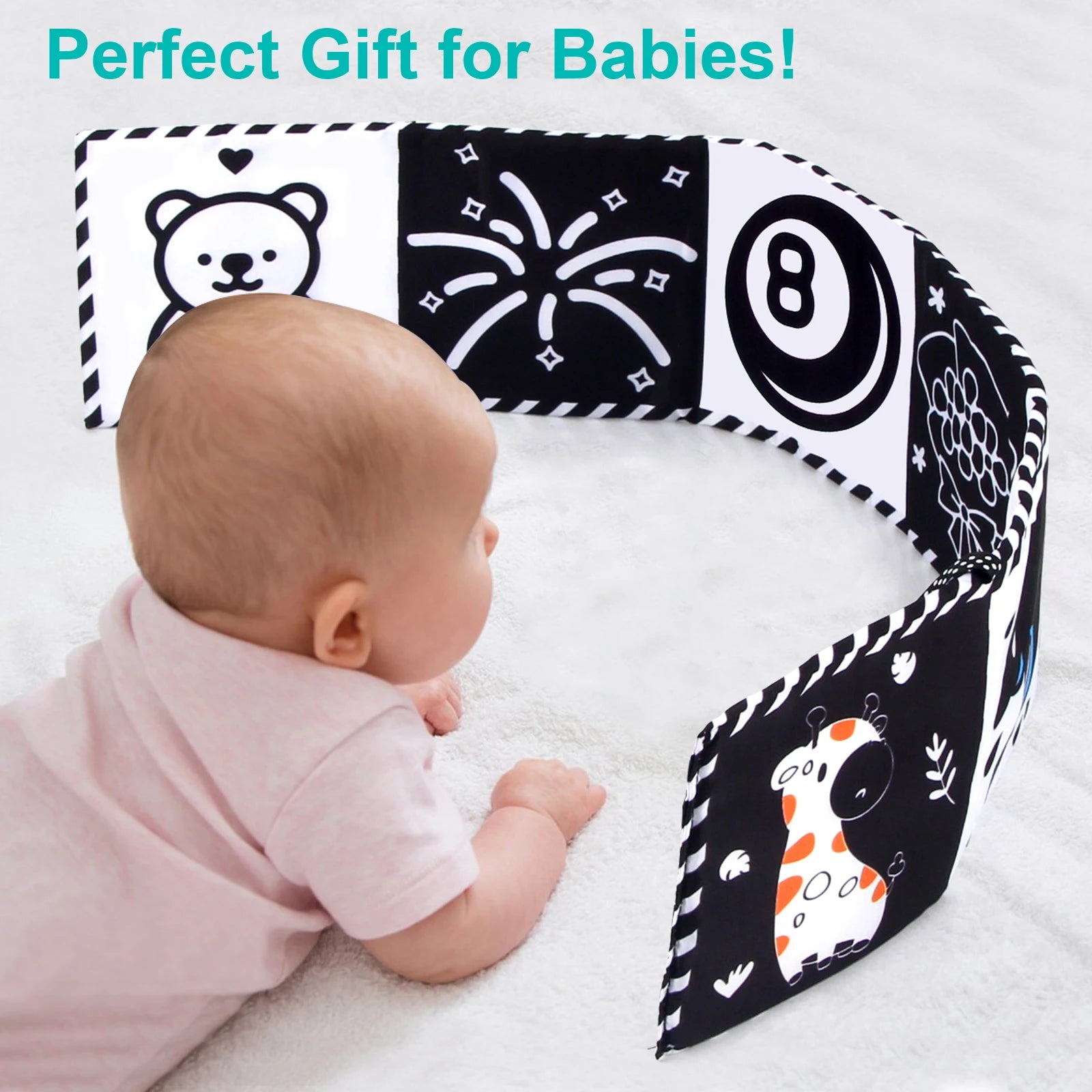 Baby Cloth Book High Contrast Baby Toys 0M+ Newborn Crib Toys Black and White Animal Sensory Cloth Books Montessori Toys