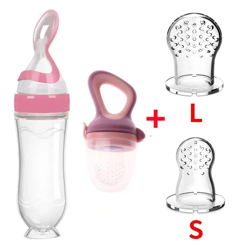 Safe Baby Spoon Bottle and Fruit Feeder Kit Baby Feeding Bottle Toddler Fresh Vegetable Fruit Pacifier Toddler Feeding Supplies