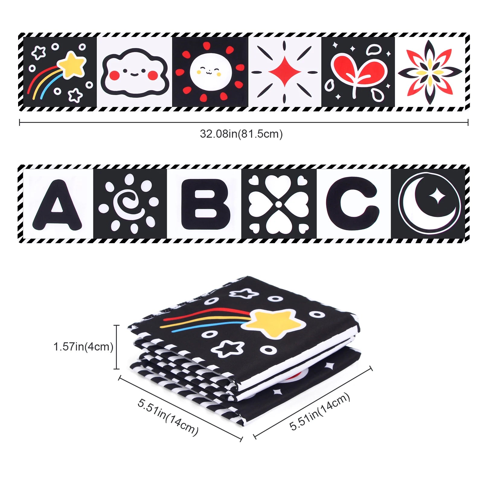 Baby Cloth Book High Contrast Baby Toys 0M+ Newborn Crib Toys Black and White Animal Sensory Cloth Books Montessori Toys