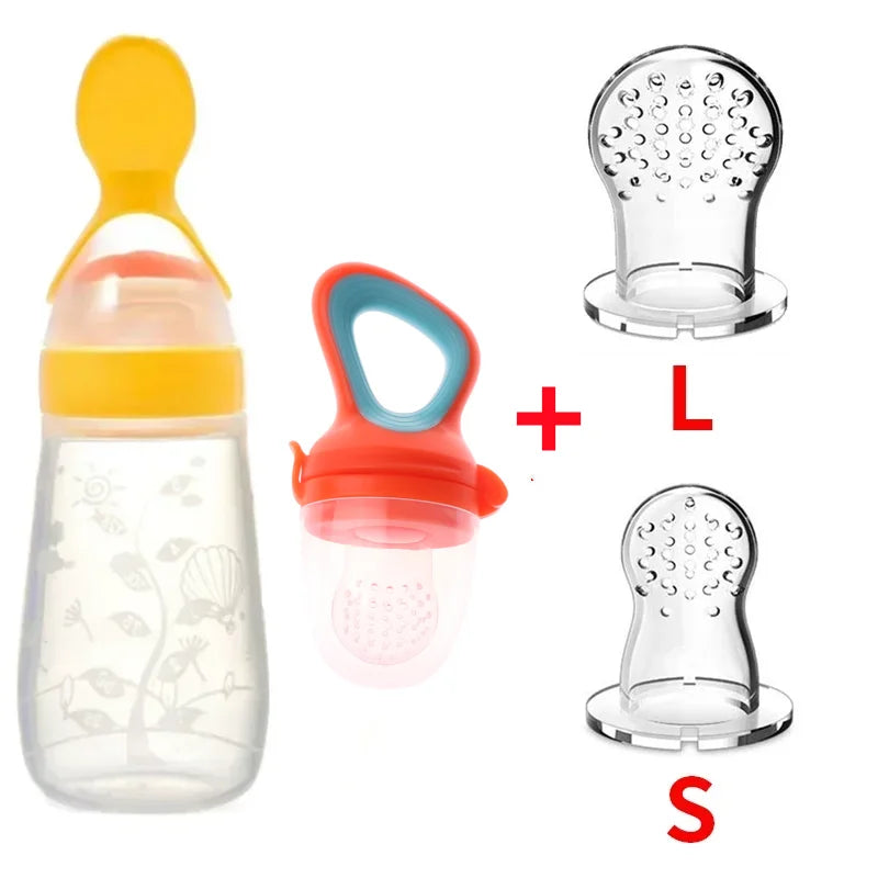 Safe Baby Spoon Bottle and Fruit Feeder Kit Baby Feeding Bottle Toddler Fresh Vegetable Fruit Pacifier Toddler Feeding Supplies