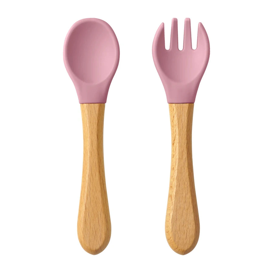 Set Cuillère & Fourchette Bébé en Silicone – Apprentissage des Repas