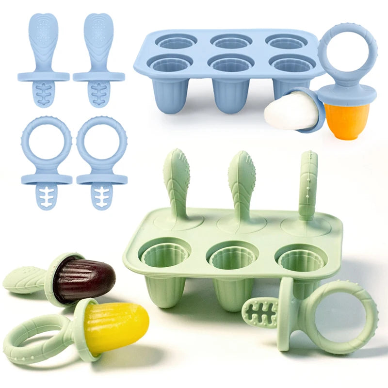 4/6 Cavity New Baby Teething Ice Cream Stick Mold Perfect for Freezing Milk Homemade Popsicles Summer Kitchen DIY Ice Cream Mold