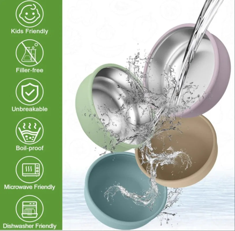 Bol Ventouse Silicone En Inox Détachable – Repas Bébé