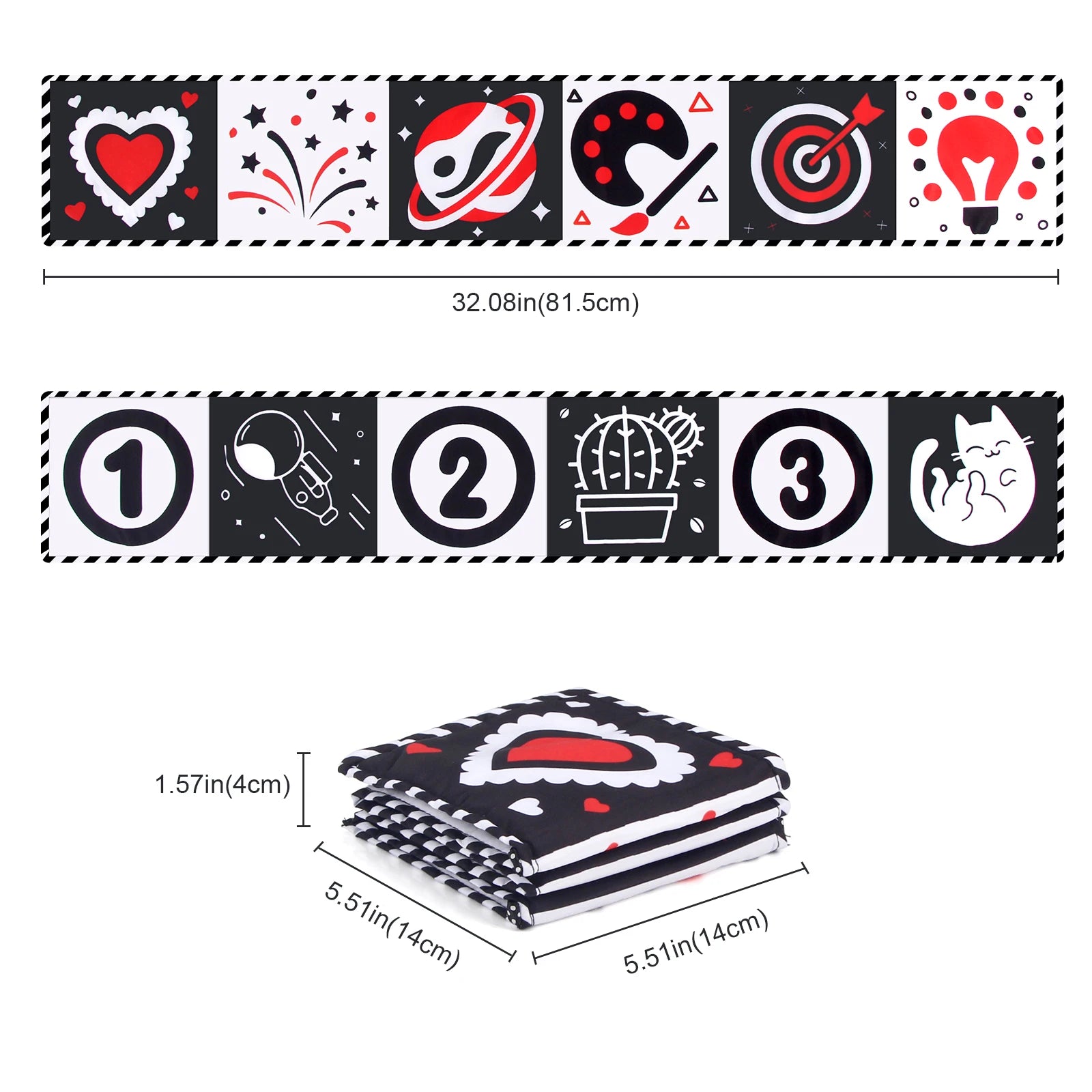 Baby Cloth Book High Contrast Baby Toys 0M+ Newborn Crib Toys Black and White Animal Sensory Cloth Books Montessori Toys