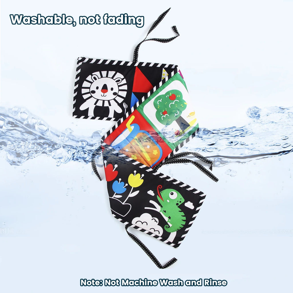 Baby Cloth Book High Contrast Baby Toys 0M+ Newborn Crib Toys Black and White Animal Sensory Cloth Books Montessori Toys