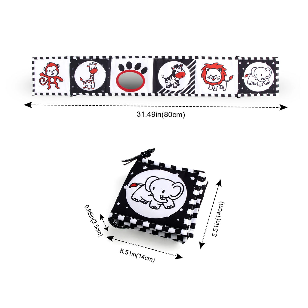 Baby Cloth Book High Contrast Baby Toys 0M+ Newborn Crib Toys Black and White Animal Sensory Cloth Books Montessori Toys
