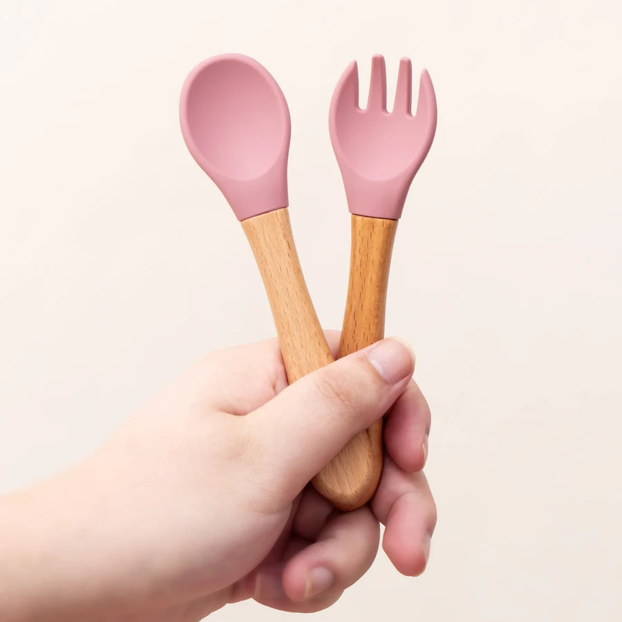 Set Cuillère & Fourchette Bébé en Silicone – Apprentissage des Repas