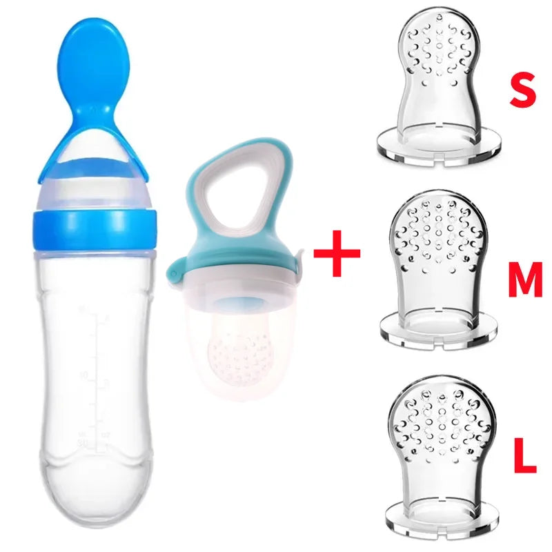 Safe Baby Spoon Bottle and Fruit Feeder Kit Baby Feeding Bottle Toddler Fresh Vegetable Fruit Pacifier Toddler Feeding Supplies