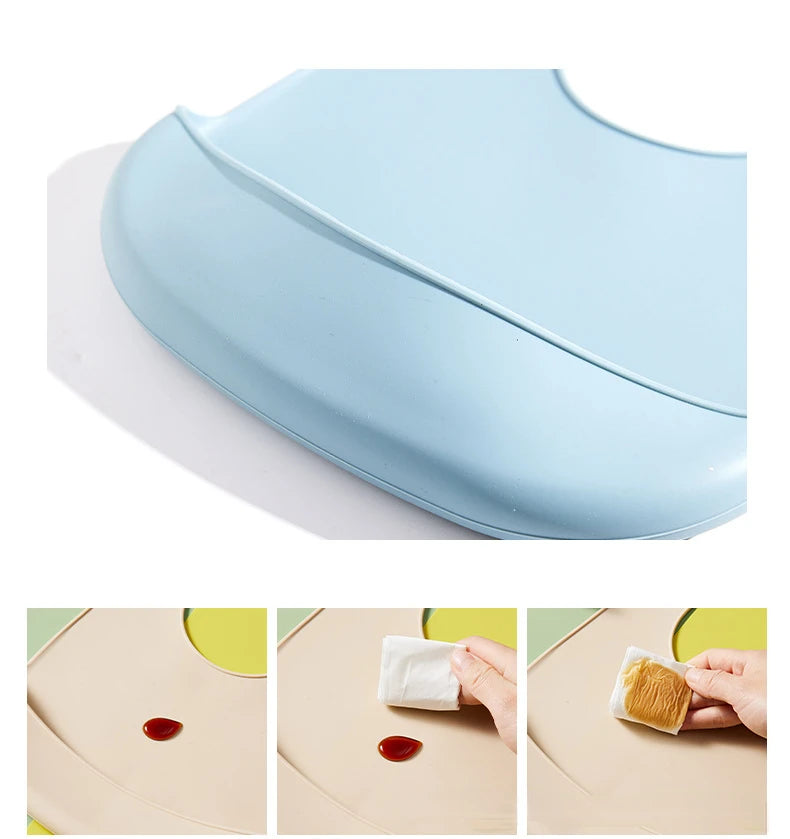 Bavoir Bébé en Silicone Imperméable & Réglable – Sans BPA