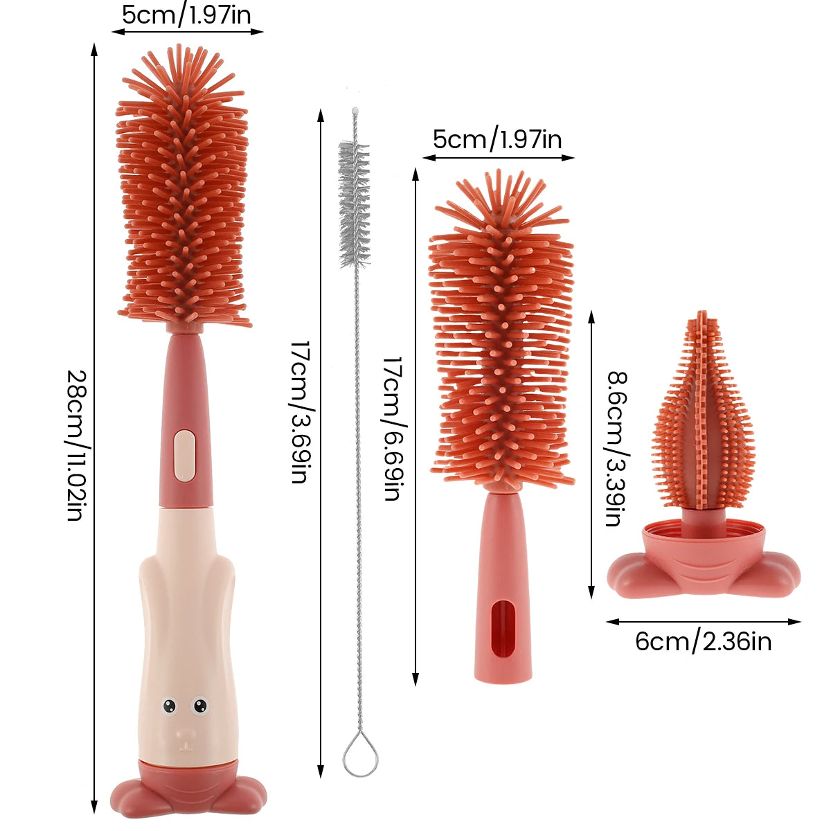 Brosse Biberon Silicone 3-en-1 – Brosse, Paille & Tétine