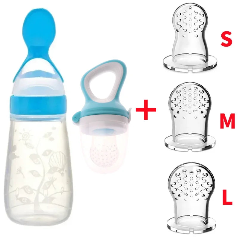 Safe Baby Spoon Bottle and Fruit Feeder Kit Baby Feeding Bottle Toddler Fresh Vegetable Fruit Pacifier Toddler Feeding Supplies