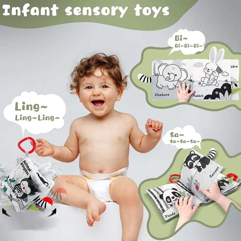 Soft Baby Books 3D Touch Feel High Contrast Cloth Book Sensory Early Learning Stroller Toys for Infant Toddler Gifts 0-12 Months
