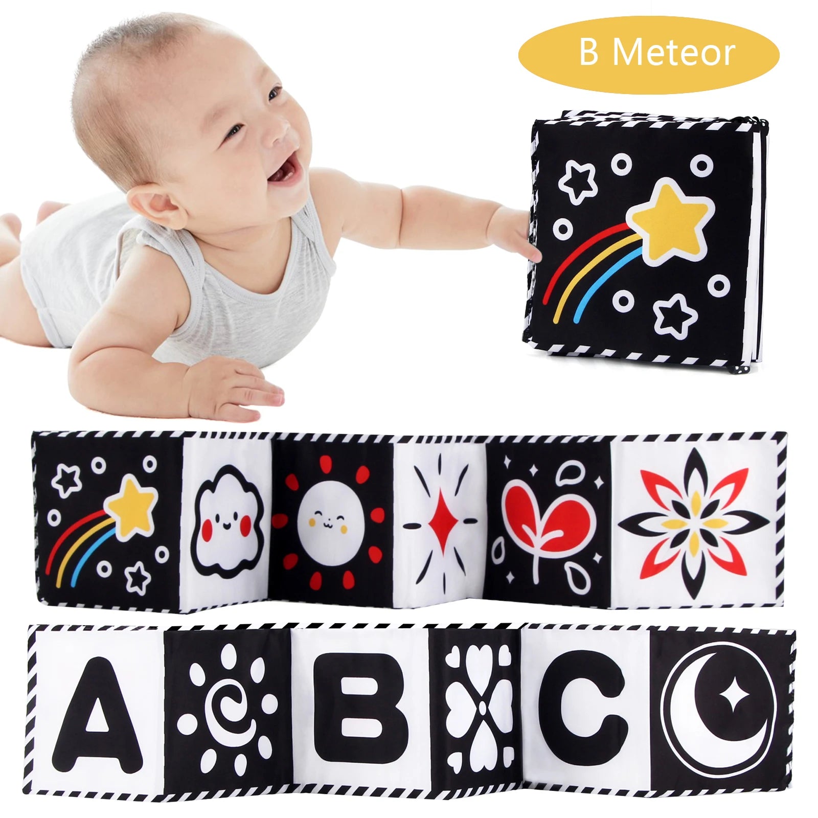 Baby Cloth Book High Contrast Baby Toys 0M+ Newborn Crib Toys Black and White Animal Sensory Cloth Books Montessori Toys