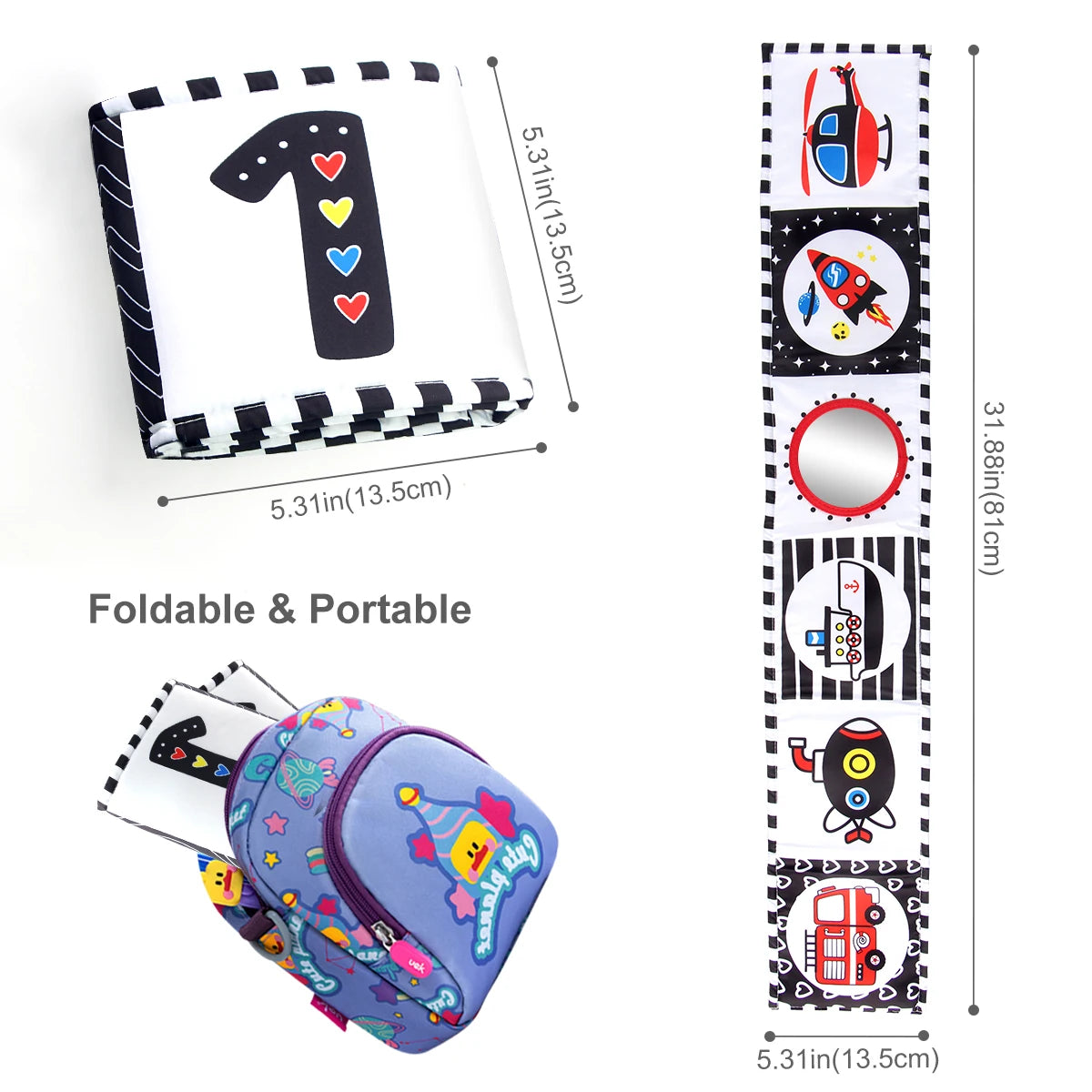 Baby Cloth Book High Contrast Baby Toys 0M+ Newborn Crib Toys Black and White Animal Sensory Cloth Books Montessori Toys