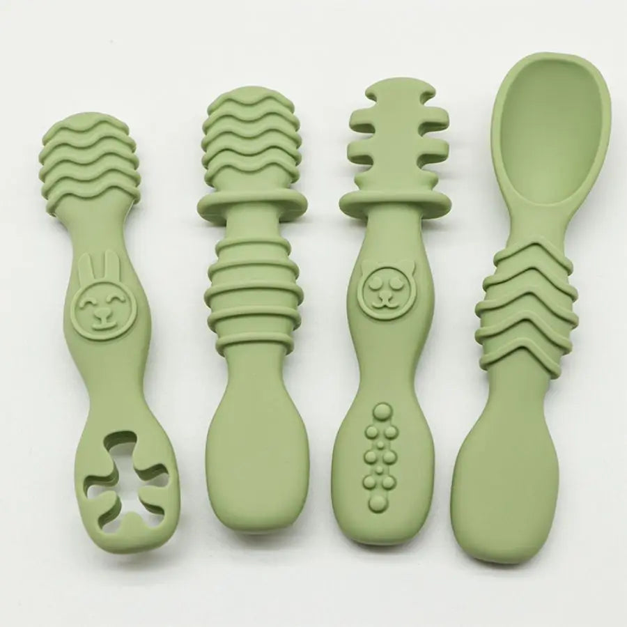 4pcs silicone baby food spoon, training spoon for babies over 6 months old, easy-to-grip tableware, Christmas gift