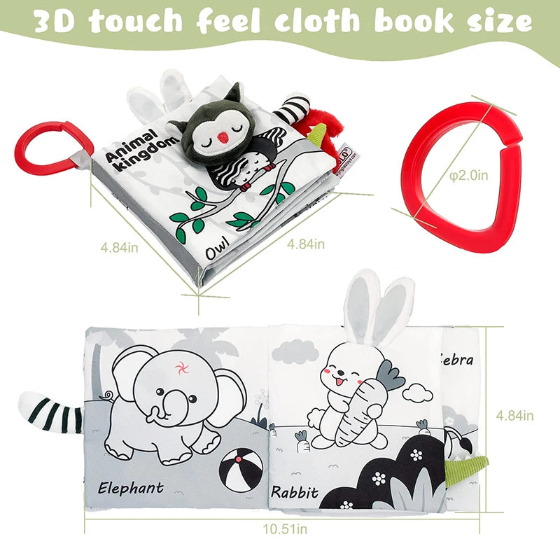 Soft Baby Books 3D Touch Feel High Contrast Cloth Book Sensory Early Learning Stroller Toys for Infant Toddler Gifts 0-12 Months