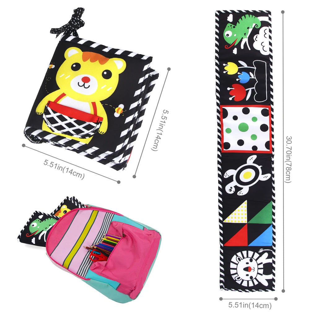 Baby Cloth Book High Contrast Baby Toys 0M+ Newborn Crib Toys Black and White Animal Sensory Cloth Books Montessori Toys