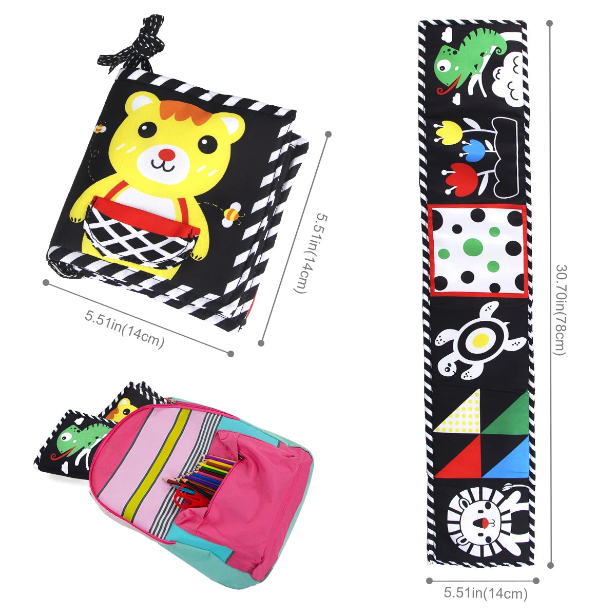 Baby Cloth Book High Contrast Baby Toys 0M+ Newborn Crib Toys Black and White Animal Sensory Cloth Books Montessori Toys