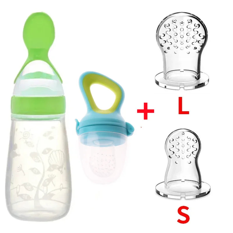 Safe Baby Spoon Bottle and Fruit Feeder Kit Baby Feeding Bottle Toddler Fresh Vegetable Fruit Pacifier Toddler Feeding Supplies