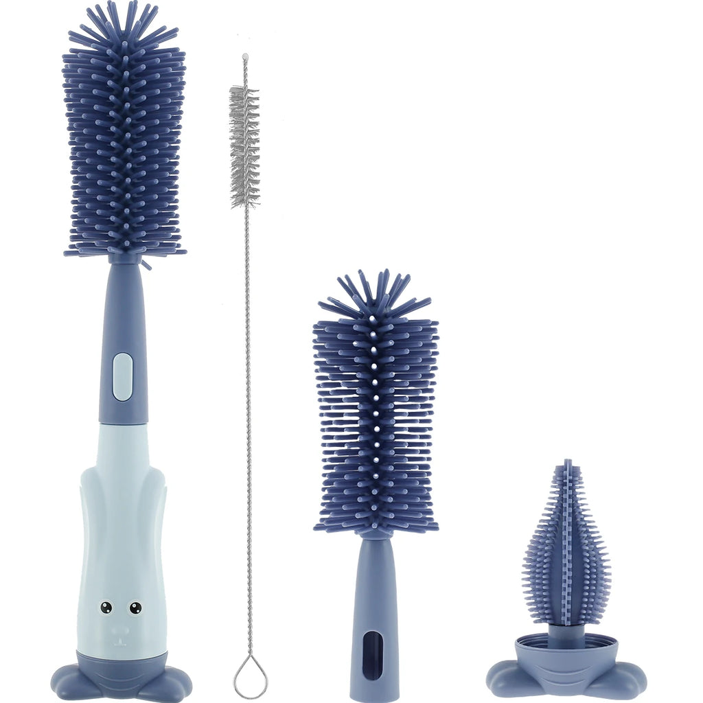 Brosse Biberon Silicone 3-en-1 – Brosse, Paille & Tétine
