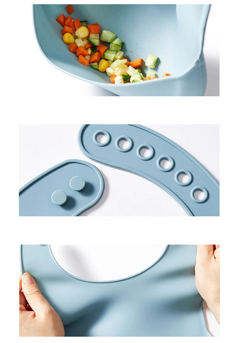 Bavoir Bébé en Silicone Imperméable & Réglable – Sans BPA