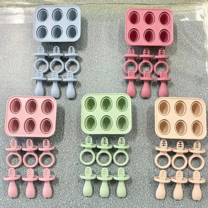 4/6 Cavity New Baby Teething Ice Cream Stick Mold Perfect for Freezing Milk Homemade Popsicles Summer Kitchen DIY Ice Cream Mold