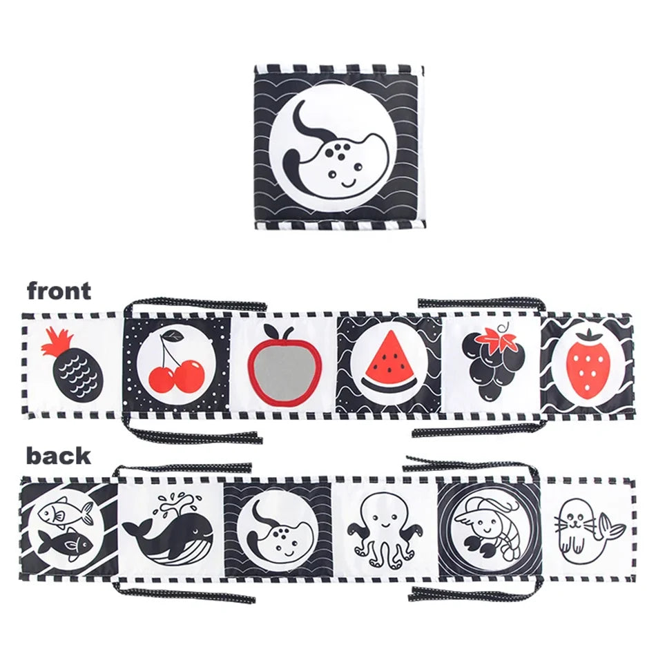 Baby Cloth Book High Contrast Baby Toys 0M+ Newborn Crib Toys Black and White Animal Sensory Cloth Books Montessori Toys