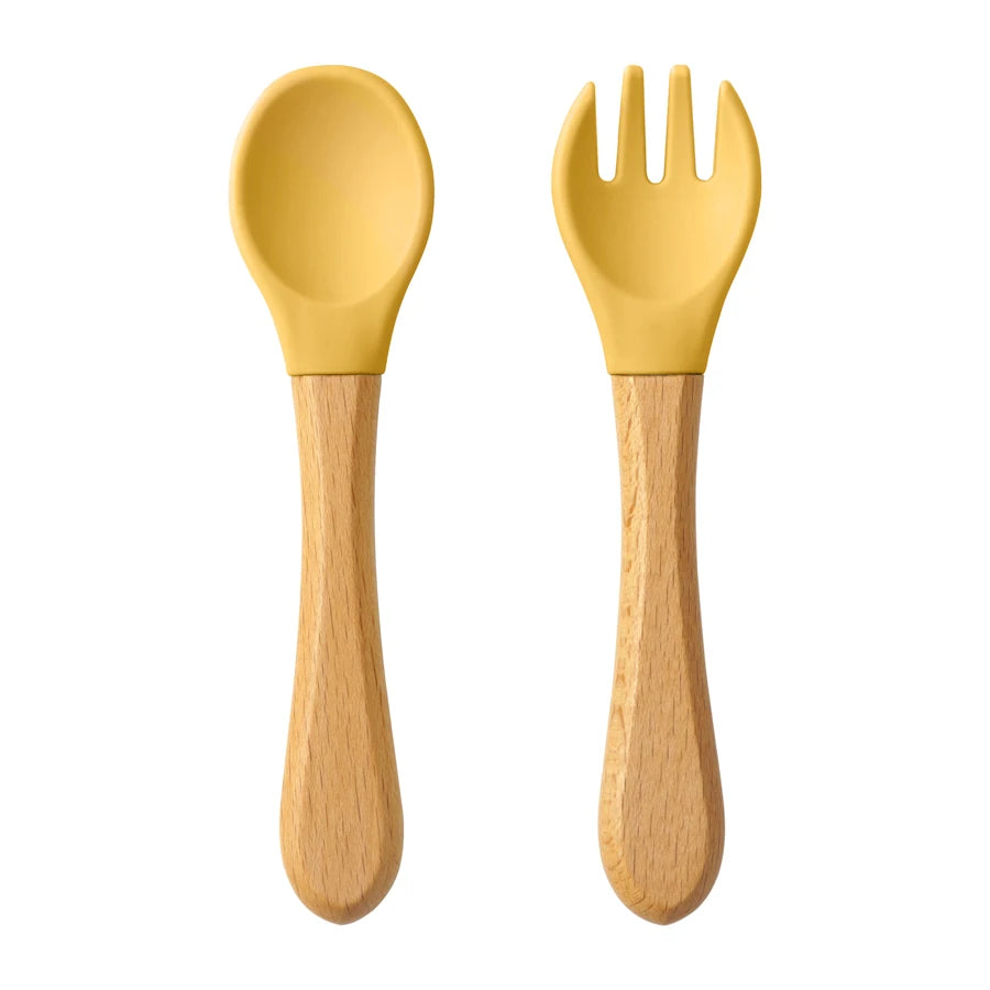 Set Cuillère & Fourchette Bébé en Silicone – Apprentissage des Repas