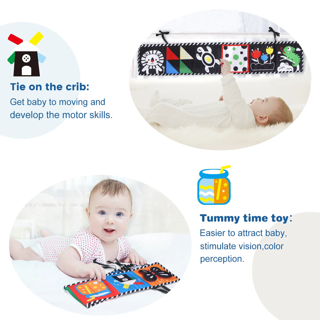 Baby Cloth Book High Contrast Baby Toys 0M+ Newborn Crib Toys Black and White Animal Sensory Cloth Books Montessori Toys