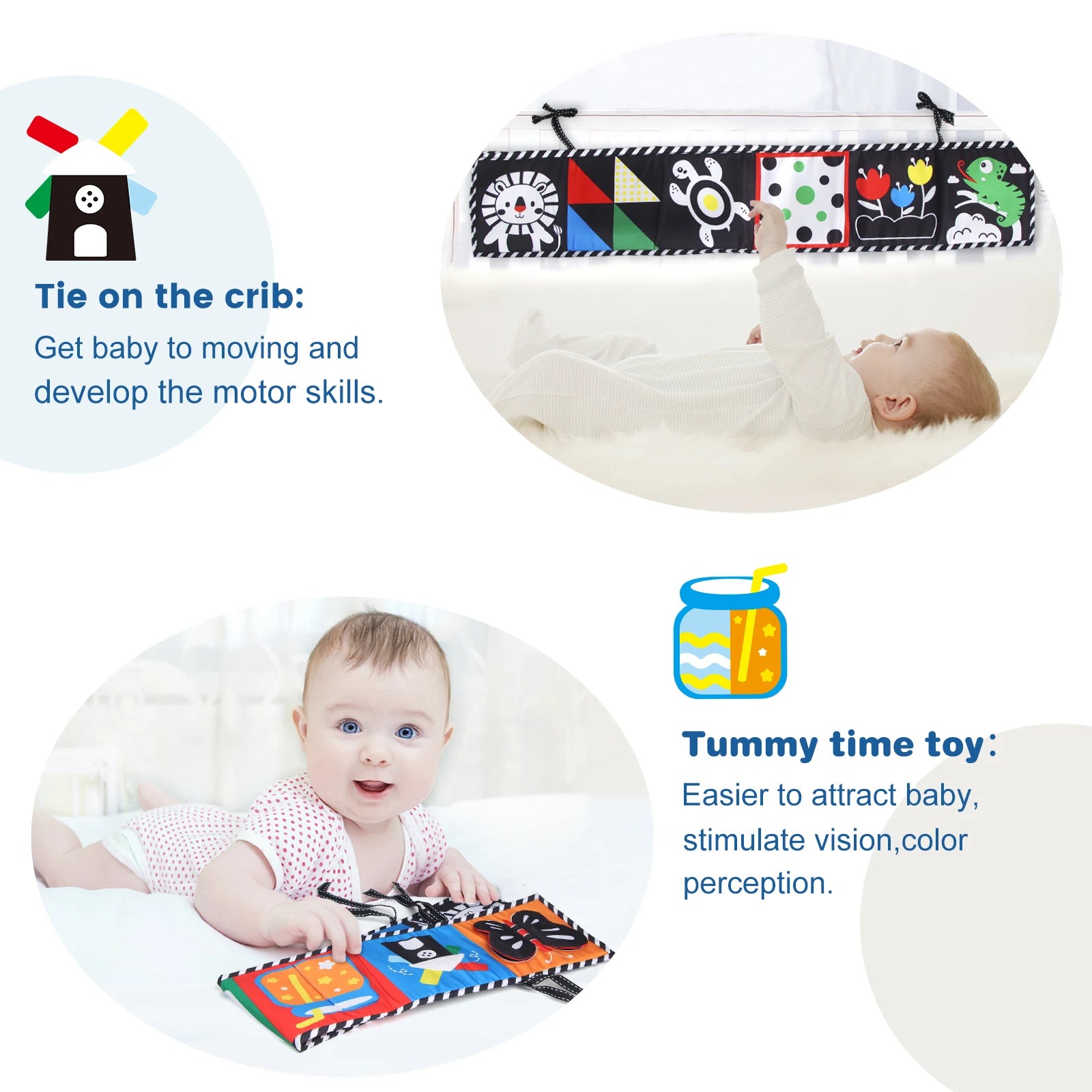 Baby Cloth Book High Contrast Baby Toys 0M+ Newborn Crib Toys Black and White Animal Sensory Cloth Books Montessori Toys