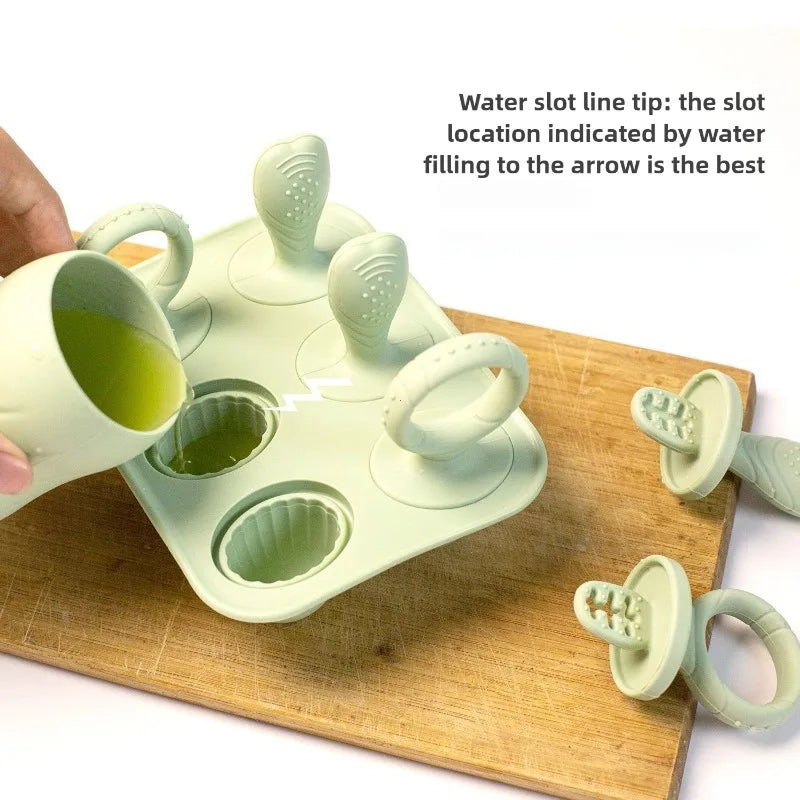 4/6 Cavity New Baby Teething Ice Cream Stick Mold Perfect for Freezing Milk Homemade Popsicles Summer Kitchen DIY Ice Cream Mold