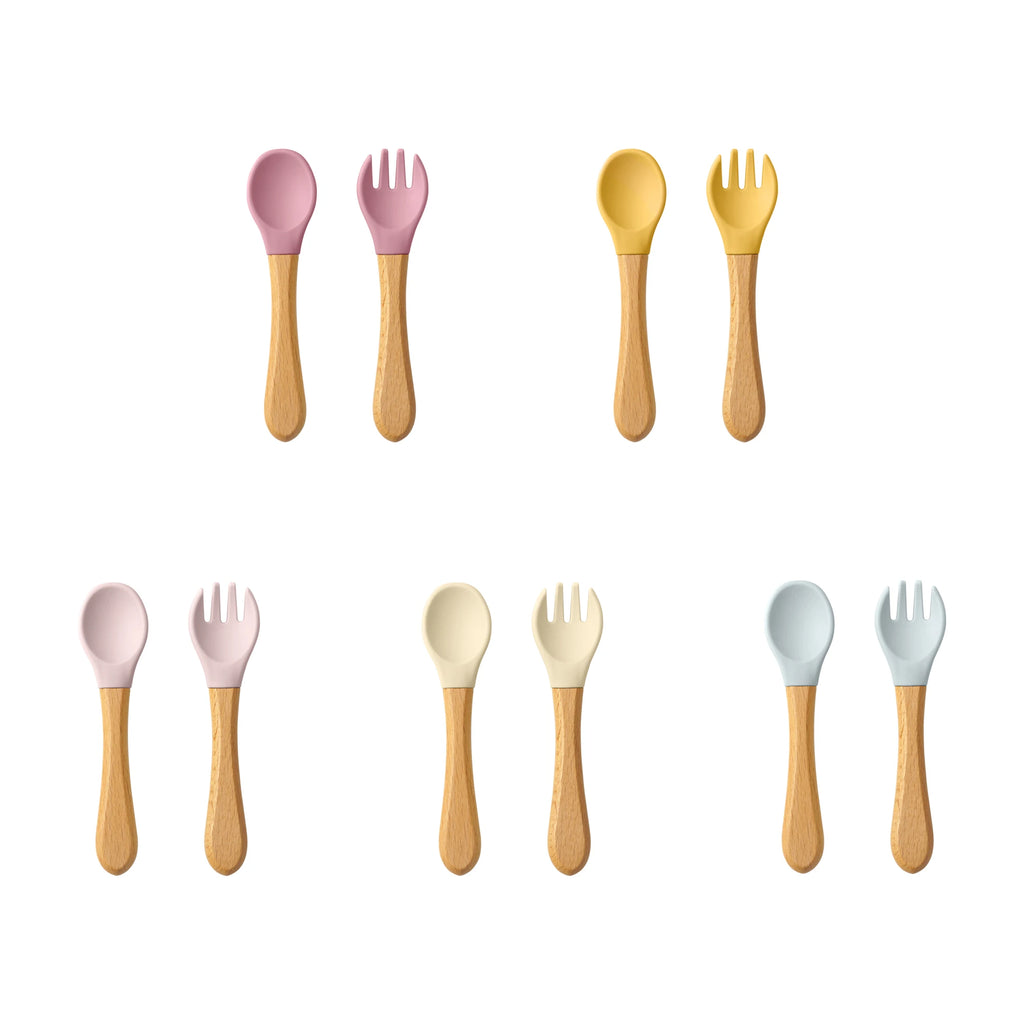 Set Cuillère & Fourchette Bébé en Silicone – Apprentissage des Repas