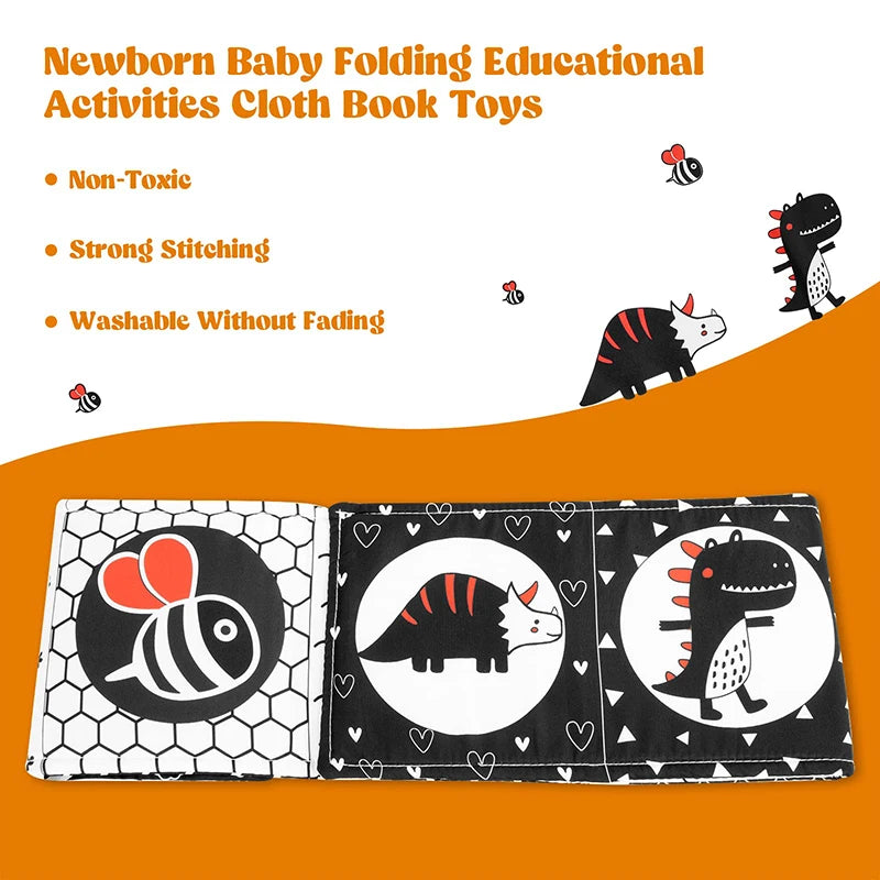 Soft Baby Books 3D Touch Feel High Contrast Cloth Book Sensory Early Learning Stroller Toys for Infant Toddler Gifts 0-12 Months