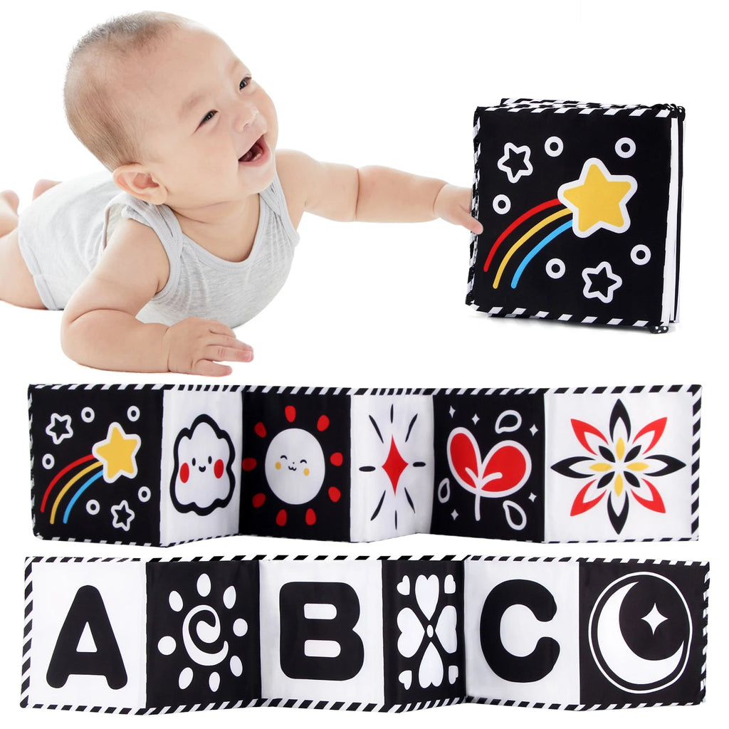 Baby Cloth Book High Contrast Baby Toys 0M+ Newborn Crib Toys Black and White Animal Sensory Cloth Books Montessori Toys