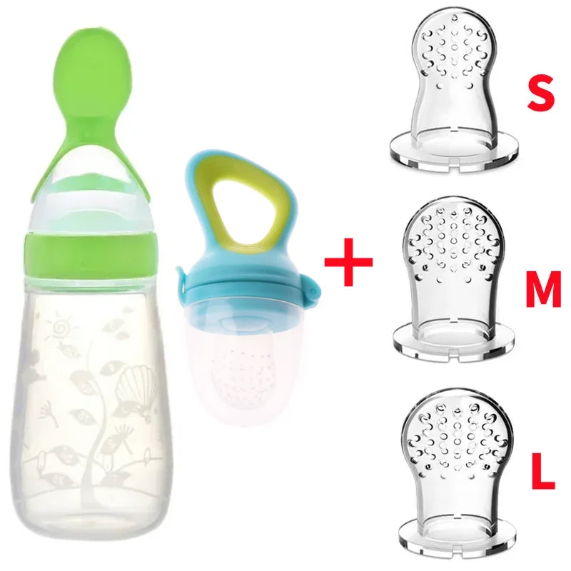 Safe Baby Spoon Bottle and Fruit Feeder Kit Baby Feeding Bottle Toddler Fresh Vegetable Fruit Pacifier Toddler Feeding Supplies