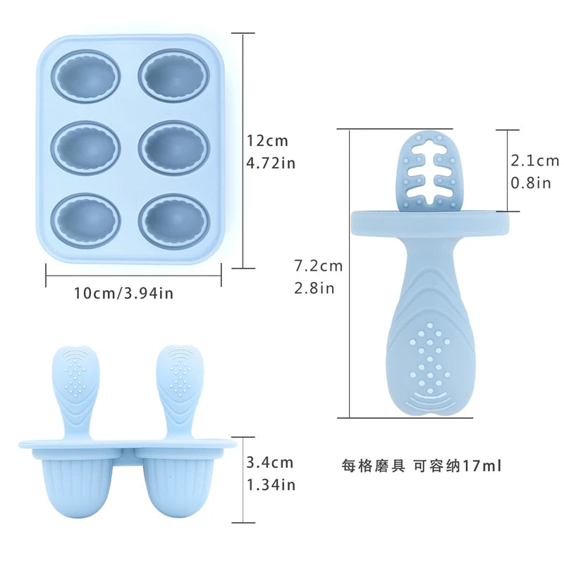 4/6 Cavity New Baby Teething Ice Cream Stick Mold Perfect for Freezing Milk Homemade Popsicles Summer Kitchen DIY Ice Cream Mold