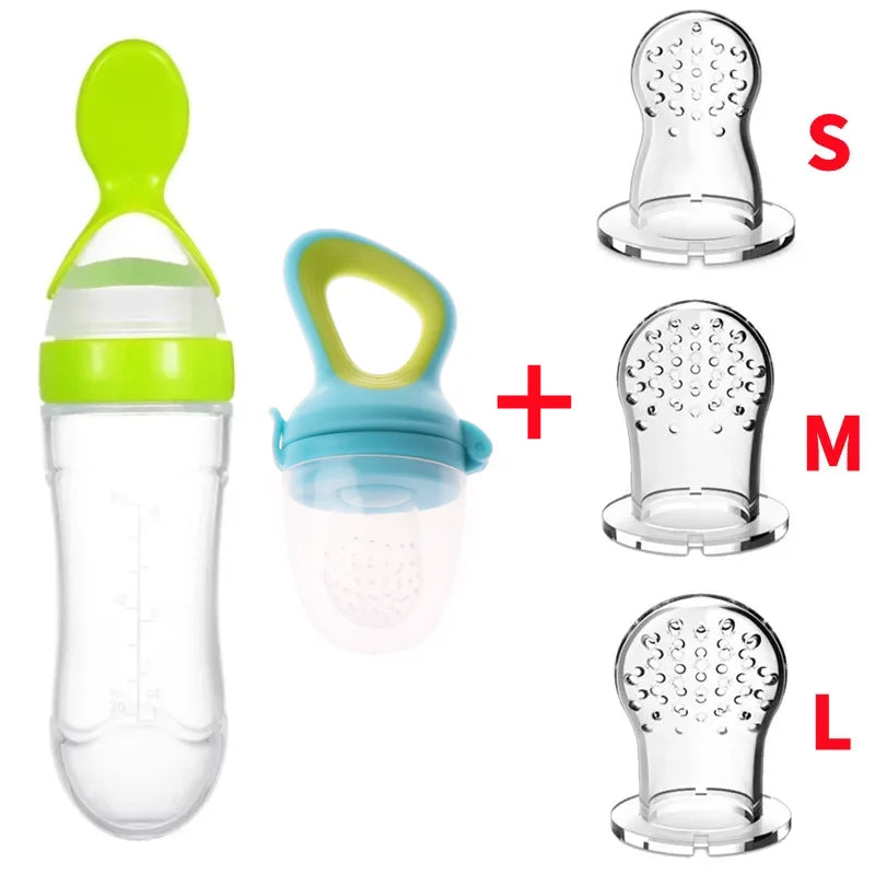 Safe Baby Spoon Bottle and Fruit Feeder Kit Baby Feeding Bottle Toddler Fresh Vegetable Fruit Pacifier Toddler Feeding Supplies