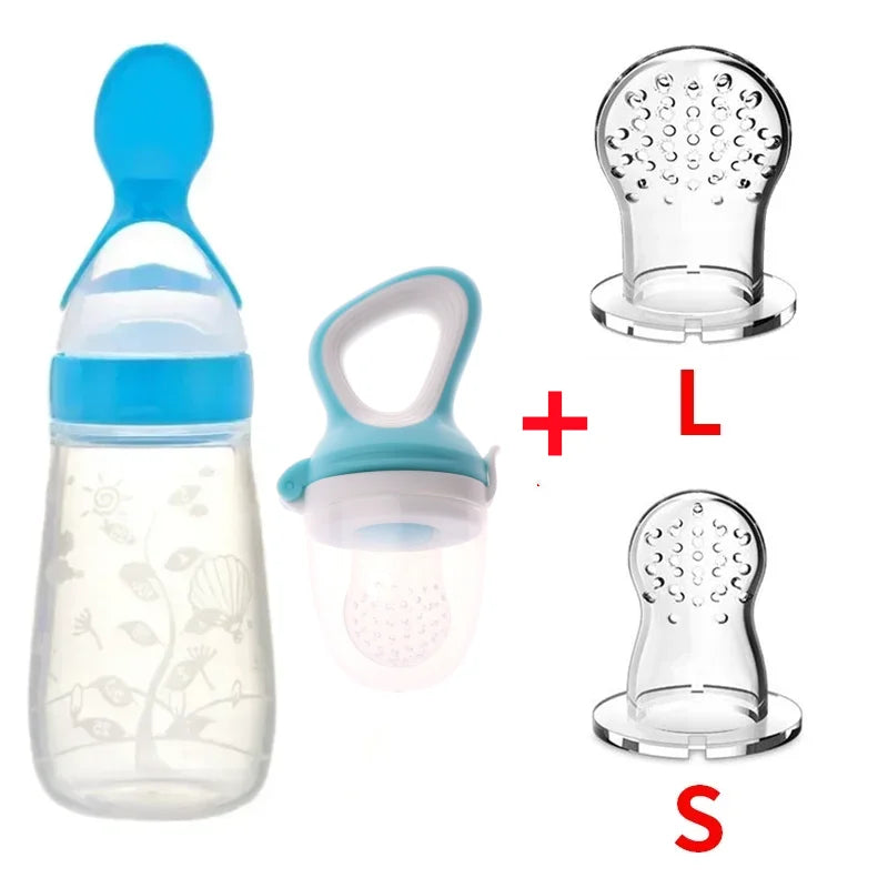 Safe Baby Spoon Bottle and Fruit Feeder Kit Baby Feeding Bottle Toddler Fresh Vegetable Fruit Pacifier Toddler Feeding Supplies