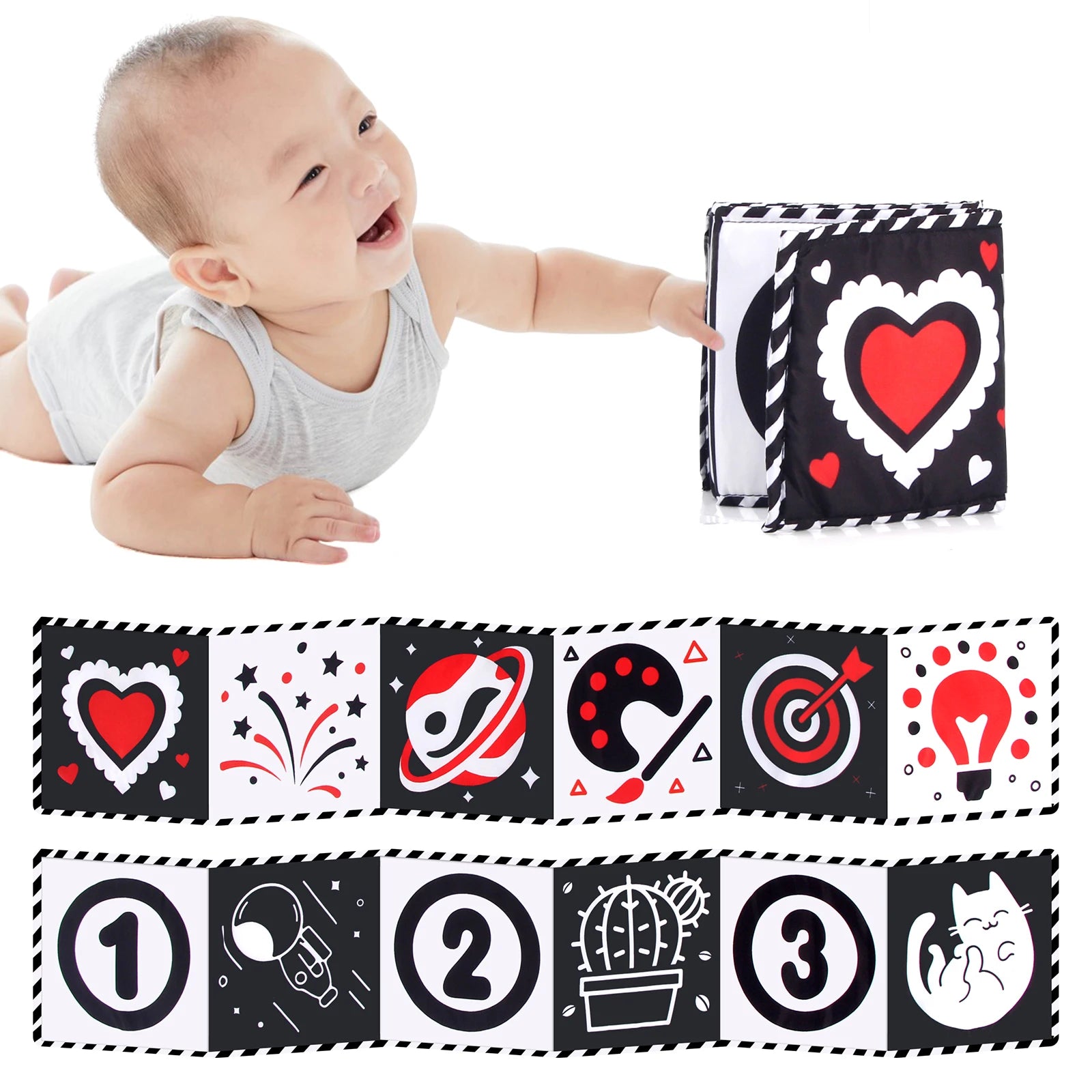 Baby Cloth Book High Contrast Baby Toys 0M+ Newborn Crib Toys Black and White Animal Sensory Cloth Books Montessori Toys