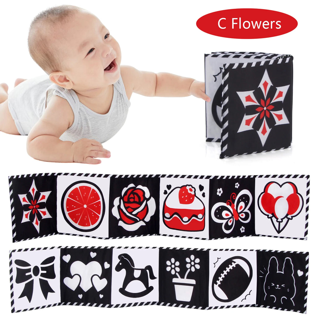 Baby Cloth Book High Contrast Baby Toys 0M+ Newborn Crib Toys Black and White Animal Sensory Cloth Books Montessori Toys