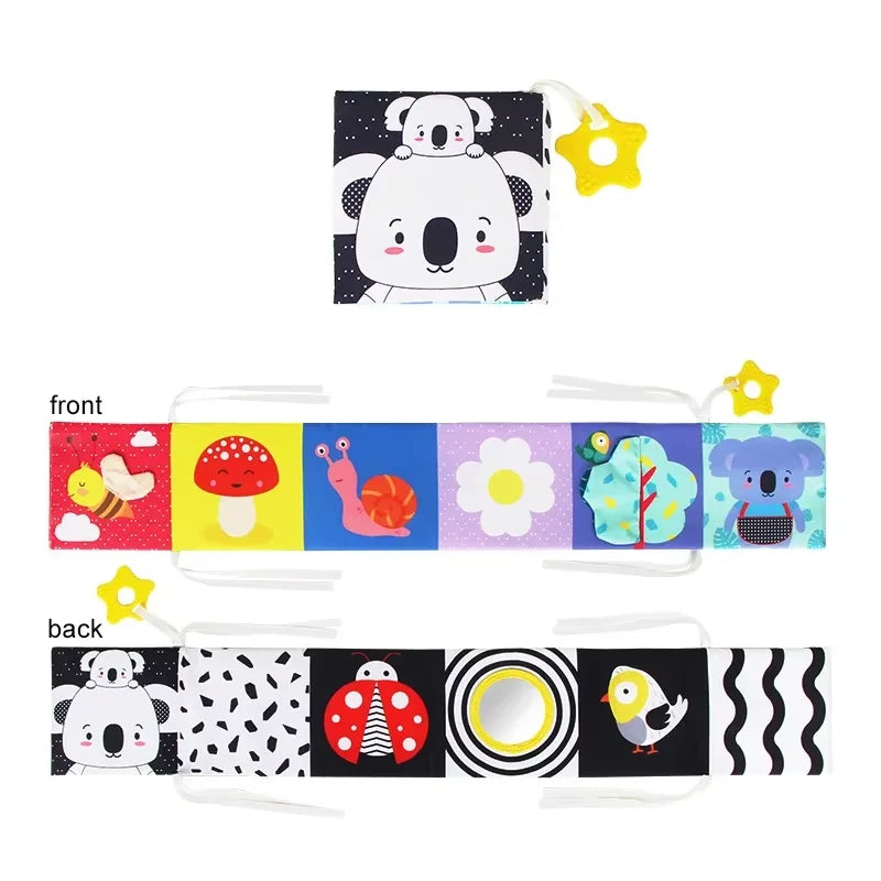 Baby Cloth Book High Contrast Baby Toys 0M+ Newborn Crib Toys Black and White Animal Sensory Cloth Books Montessori Toys