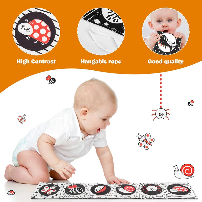 Soft Baby Books 3D Touch Feel High Contrast Cloth Book Sensory Early Learning Stroller Toys for Infant Toddler Gifts 0-12 Months